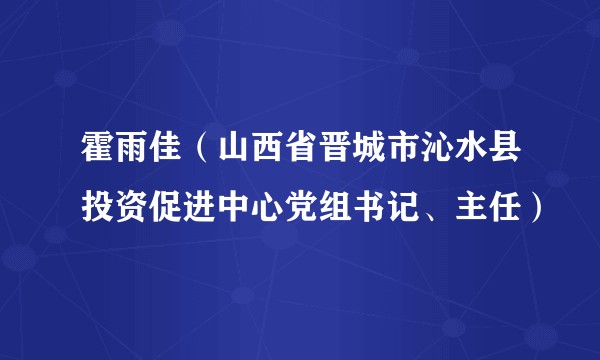 霍雨佳（山西省晋城市沁水县投资促进中心党组书记、主任）