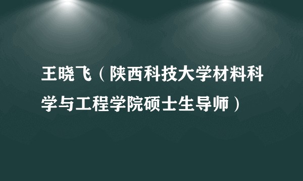 王晓飞(陕西科技大学材料科学与工程学院硕士生导师)