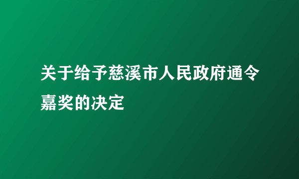 关于给予慈溪市人民政府通令嘉奖的决定