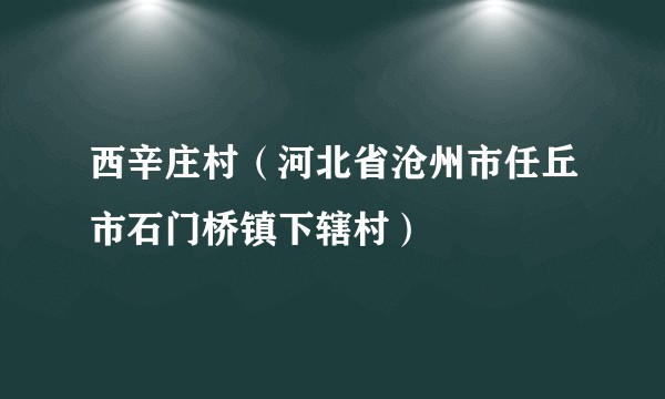 西辛庄村（河北省沧州市任丘市石门桥镇下辖村）