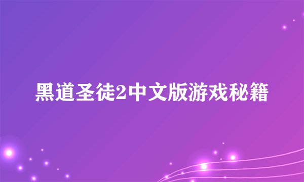 黑道圣徒2中文版游戏秘籍