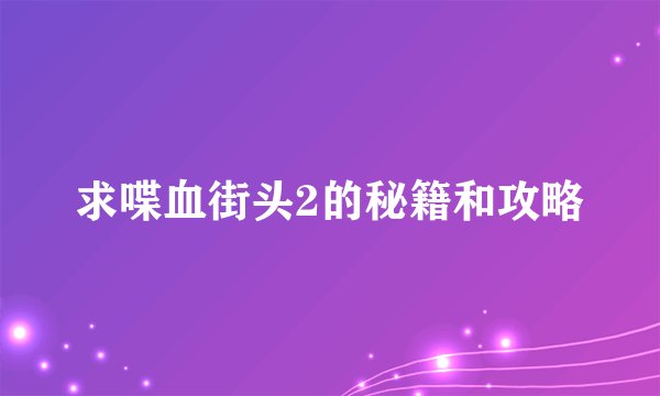 求喋血街头2的秘籍和攻略