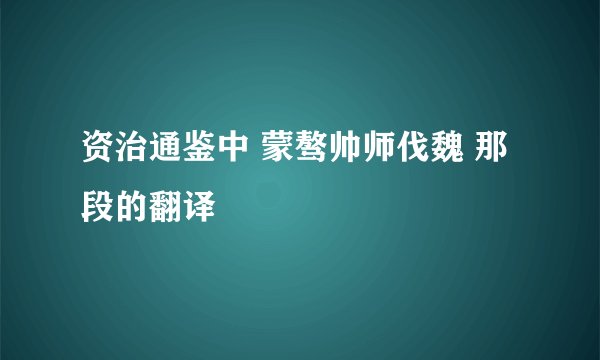 资治通鉴中 蒙骜帅师伐魏 那段的翻译