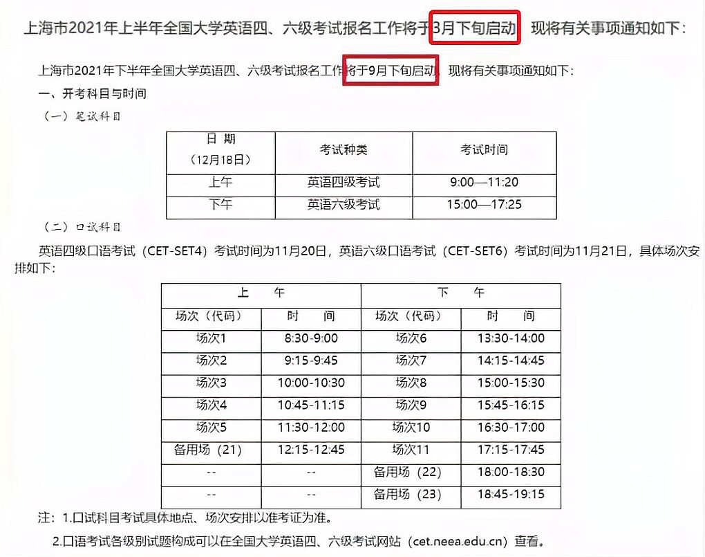 每年四六级报名时间