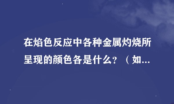 在焰色反应中各种金属灼烧所呈现的颜色各是什么？（如果可以，请配上图片）