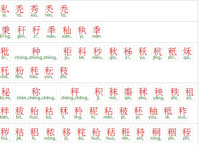 禾木旁有哪些字
