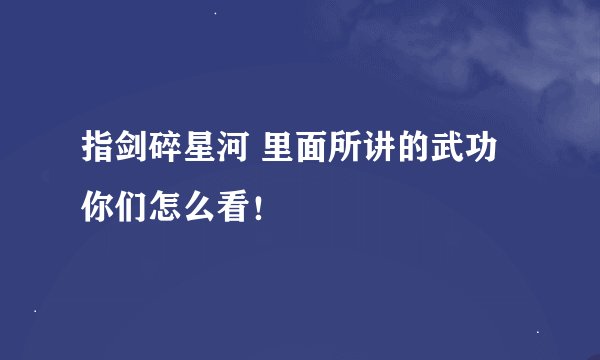 指剑碎星河 里面所讲的武功你们怎么看！