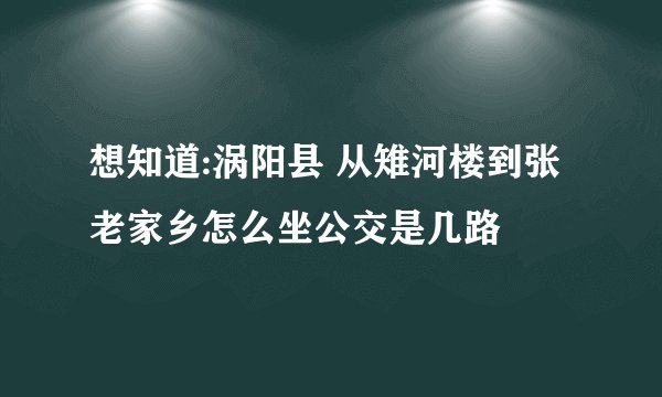 想知道:涡阳县 从雉河楼到张老家乡怎么坐公交是几路
