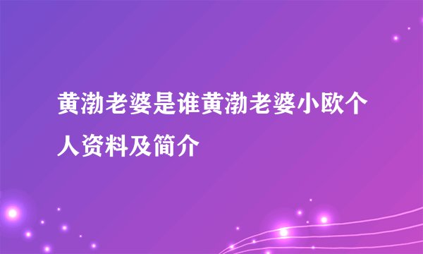 黄渤老婆是谁黄渤老婆小欧个人资料及简介