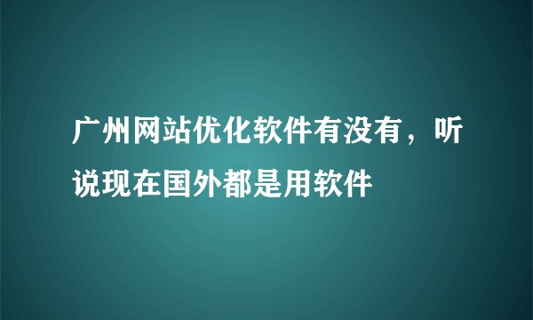 广州网站优化软件有没有，听说现在国外都是用软件