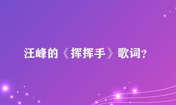 汪峰的《挥挥手》歌词？
