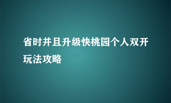 省时并且升级快桃园个人双开玩法攻略