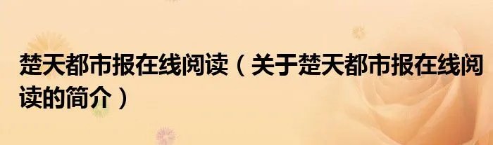 楚天都市报在线阅读（关于楚天都市报在线阅读的简介）
