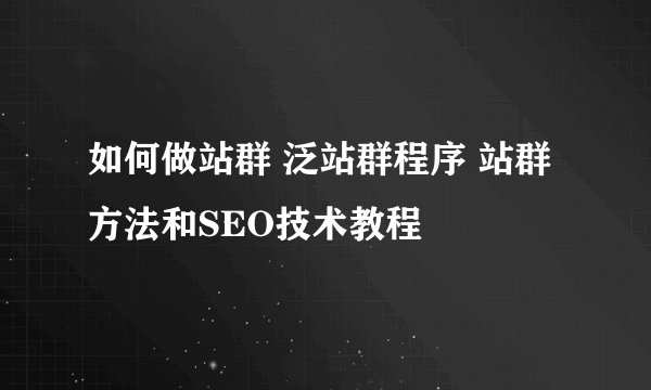 如何做站群 泛站群程序 站群方法和SEO技术教程