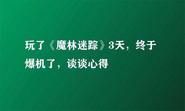 玩了《魔林迷踪》3天，终于爆机了，谈谈心得