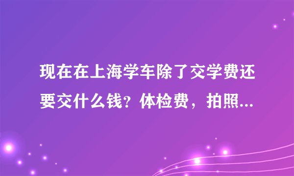 现在在上海学车除了交学费还要交什么钱？体检费，拍照费。还有吗？交规考的考试费用还要交吗？