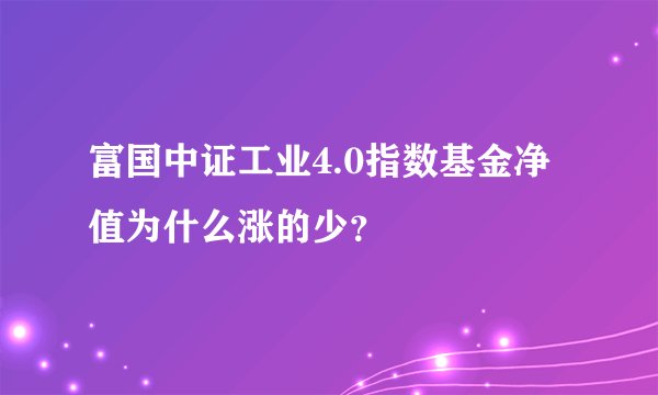 富国中证工业4.0指数基金净值为什么涨的少?