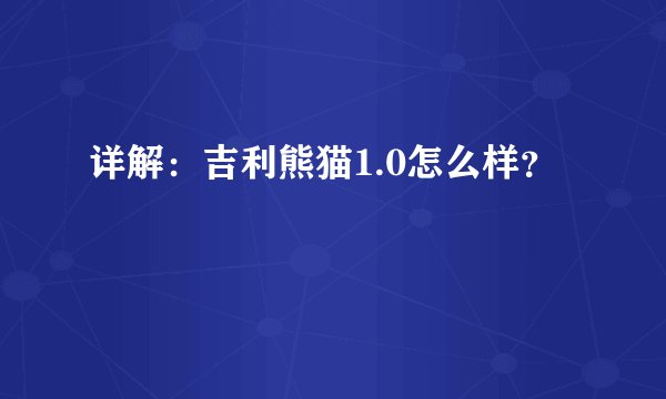 详解：吉利熊猫1.0怎么样？