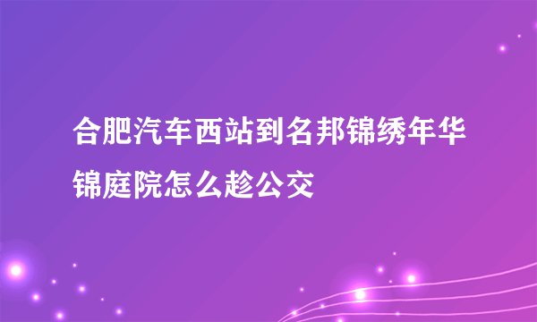 合肥汽车西站到名邦锦绣年华锦庭院怎么趁公交