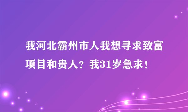我河北霸州市人我想寻求致富项目和贵人?我31岁急求!
