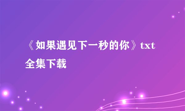 《如果遇见下一秒的你》txt全集下载