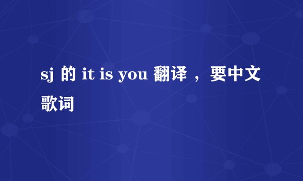 sj 的 it is you 翻译 ，要中文歌词