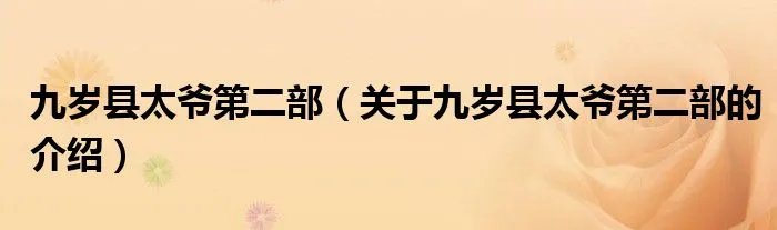 九岁县太爷第二部（关于九岁县太爷第二部的介绍）