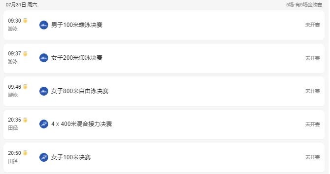 2021东京奥运会7月31日比赛详细赛程 2021东京奥运会7月31日比赛项目