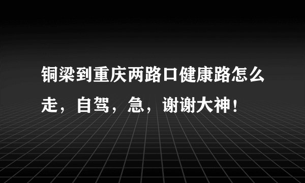 铜梁到重庆两路口健康路怎么走，自驾，急，谢谢大神！
