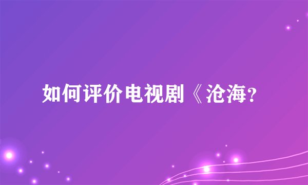 如何评价电视剧《沧海？