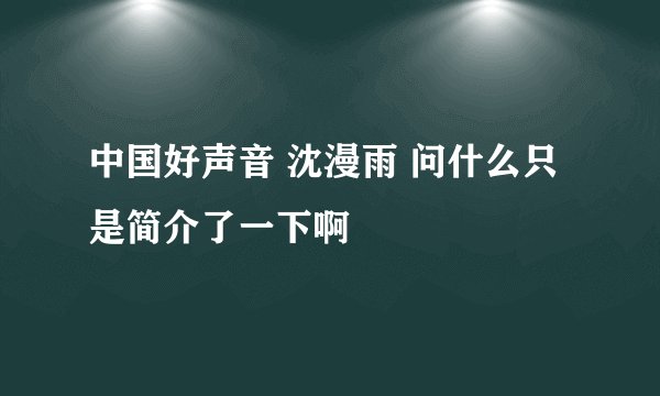 中国好声音 沈漫雨 问什么只是简介了一下啊