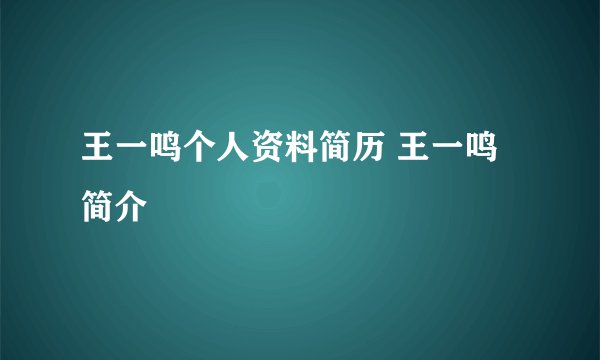 王一鸣个人资料简历 王一鸣简介
