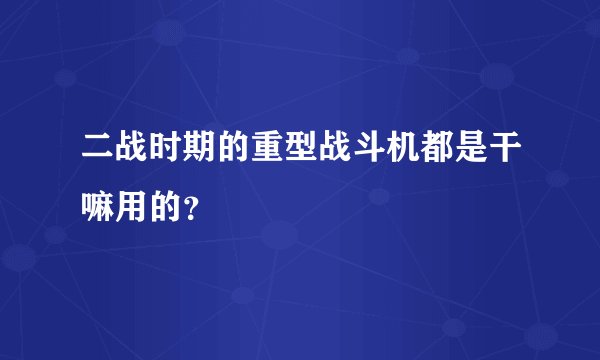 二战时期的重型战斗机都是干嘛用的？