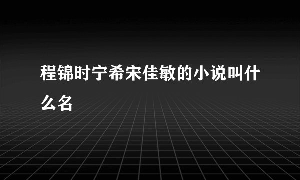 程锦时宁希宋佳敏的小说叫什么名