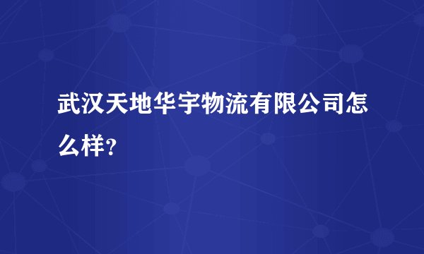 武汉天地华宇物流有限公司怎么样？