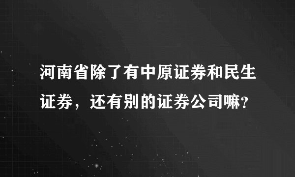 河南省除了有中原证券和民生证券,还有别的证券公司嘛?