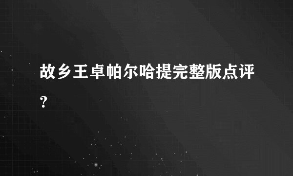 故乡王卓帕尔哈提完整版点评？