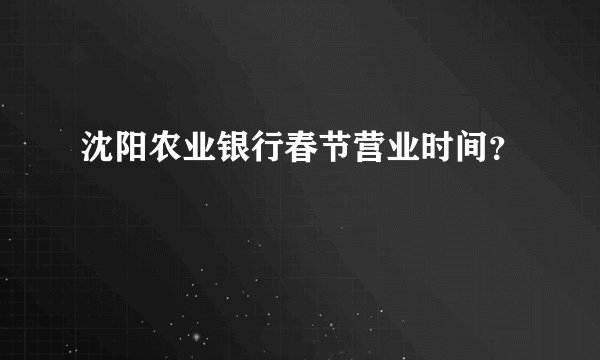 沈阳农业银行春节营业时间？
