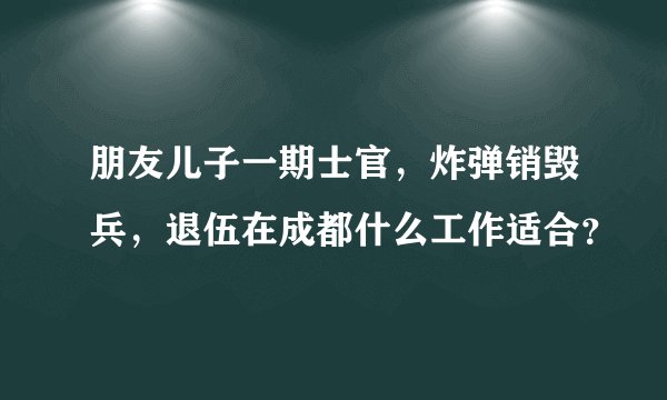 朋友儿子一期士官,炸弹销毁兵,退伍在成都什么工作适合?