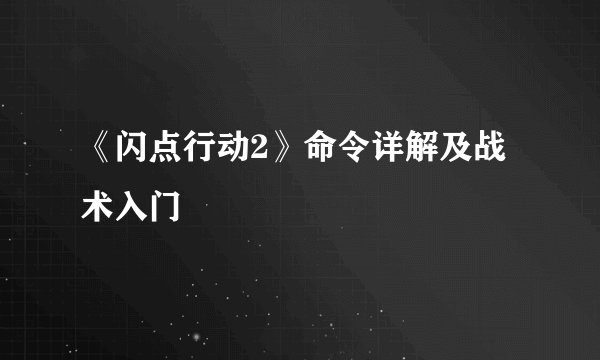 《闪点行动2》命令详解及战术入门