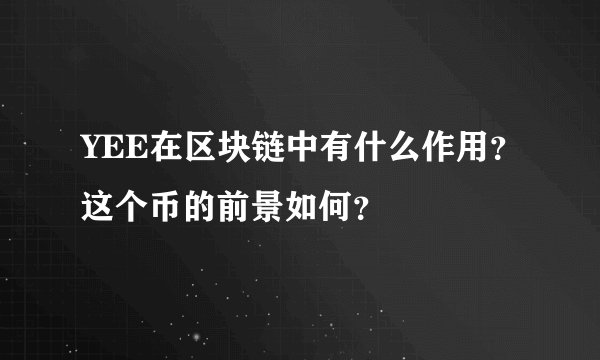 YEE在区块链中有什么作用？这个币的前景如何？