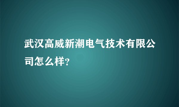 武汉高威新潮电气技术有限公司怎么样？