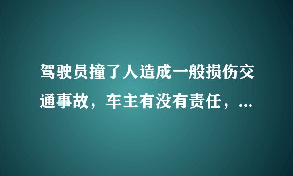 驾驶员撞了人造成一般损伤交通事故，车主有没有责任，有哪些责任？