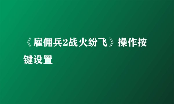 《雇佣兵2战火纷飞》操作按键设置