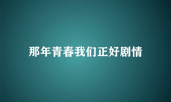 那年青春我们正好剧情