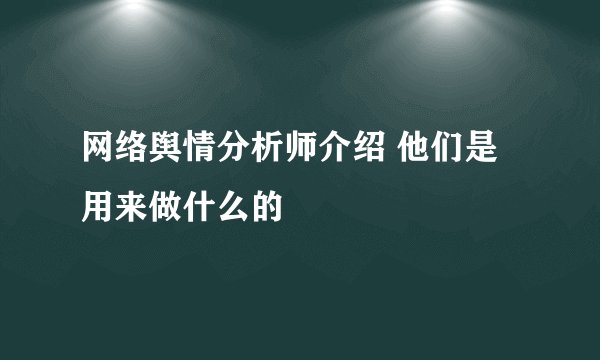 网络舆情分析师介绍 他们是用来做什么的