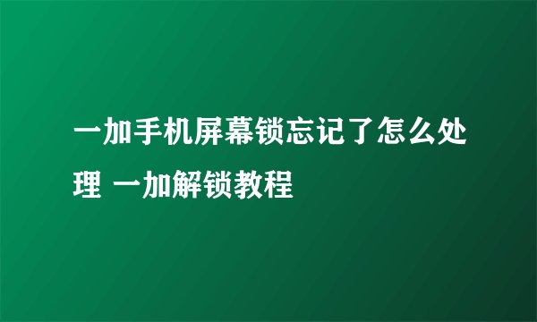 一加手机屏幕锁忘记了怎么处理 一加解锁教程