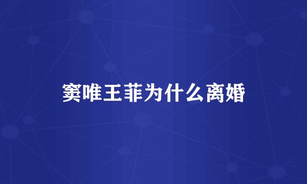 窦唯王菲为什么离婚