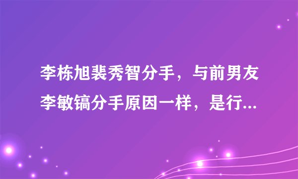 李栋旭裴秀智分手,与前男友李敏镐分手原因一样,是行程惹的祸?