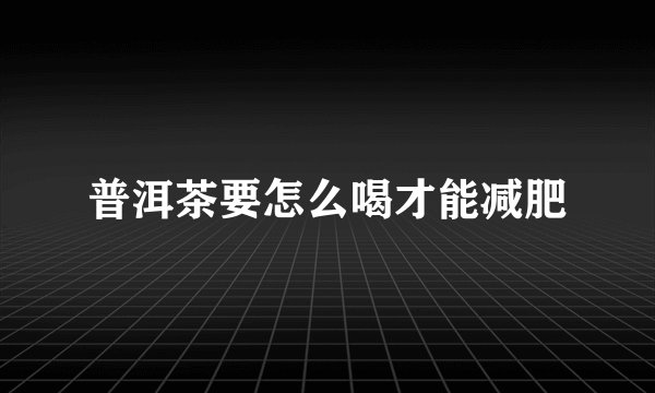 普洱茶要怎么喝才能减肥